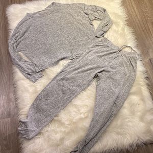 Caution to the Wind Grey Loungewear Set Cropped Loose Fit sweater and Pants